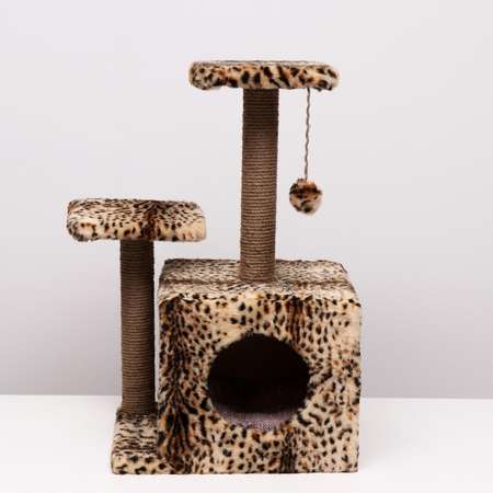 Домик-когтеточка Пижон «Квадратный трёхэтажный с двумя окошками» джут 45×47×75 см леопард