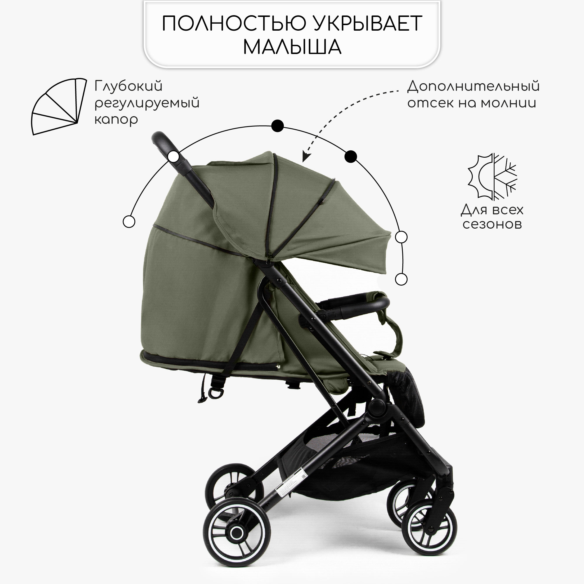 Прогулочная коляска Amarobaby Route хаки - фото 3