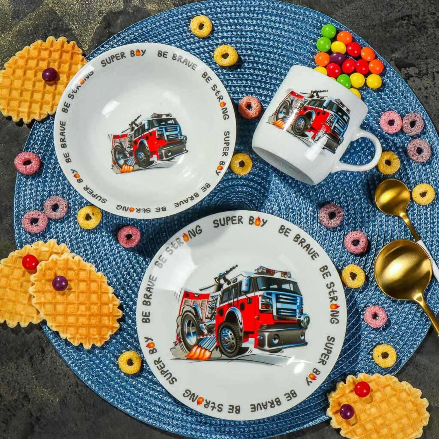 Набор детской посуды Daniks декорированный Пожарная машина 3 предмета керамика - фото 2