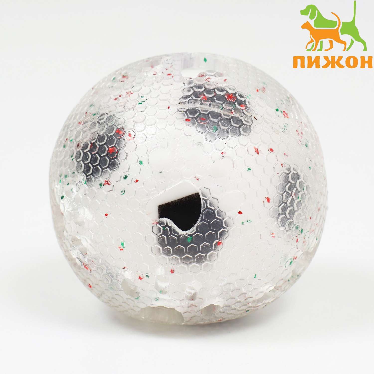 Игрушка Пижон для собак «Мяч футбол-лапки 2 в 1» TPR+винил 7 5 см прозрачная/белая с чёрным - фото 1