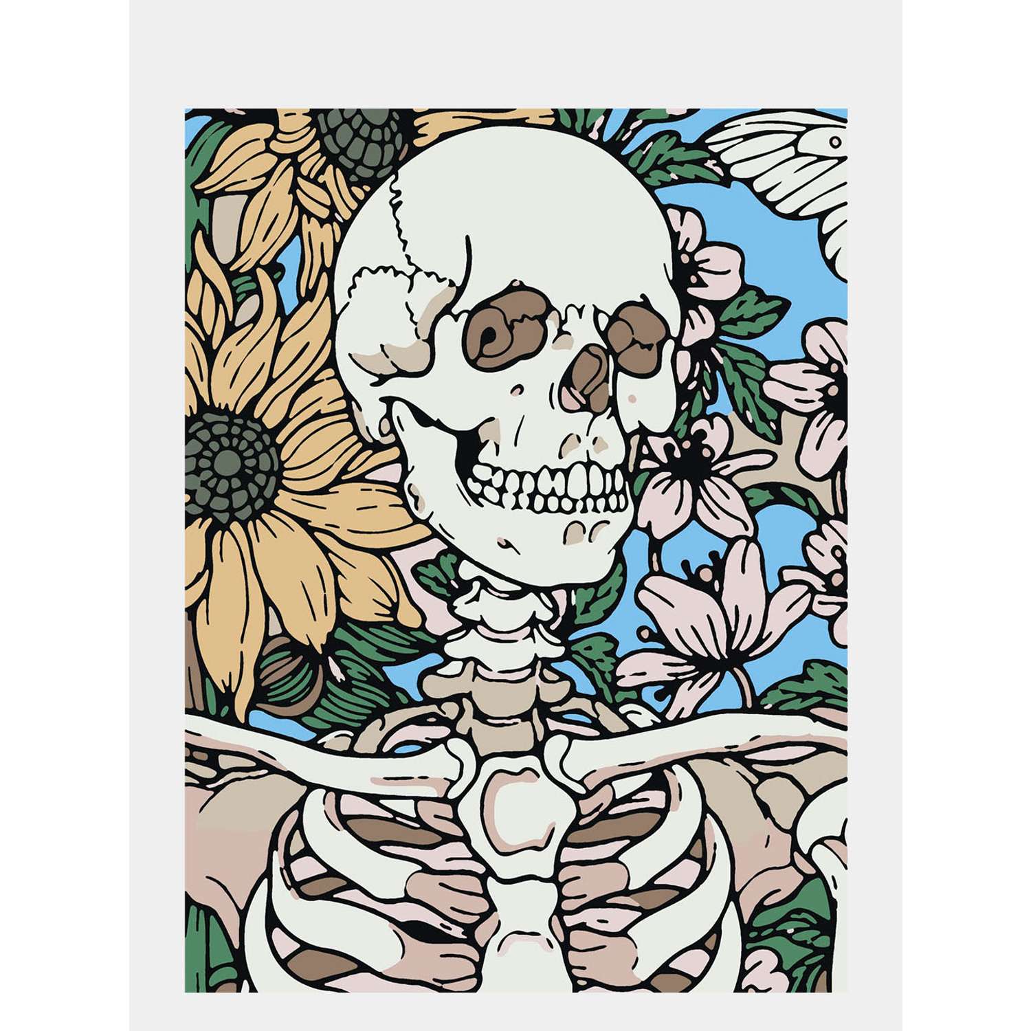 Картина по номерам 30х40 Selfica Скелет в цветах - фото 1