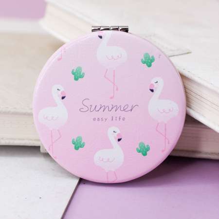 Зеркало карманное iLikeGift Flamingo summer four pink с увеличением