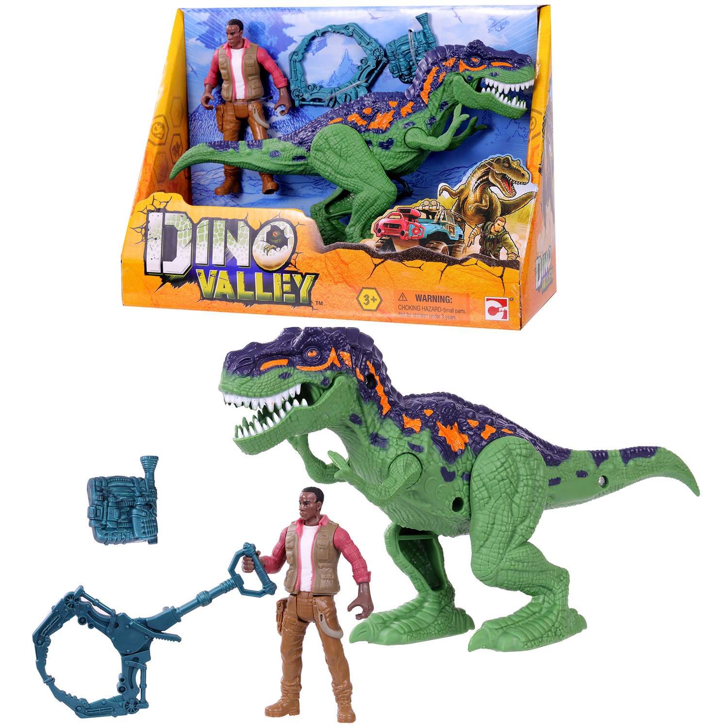 Игровой набор Chap Mei динозавр Аллозавр и охотник со снаряжением 20 см - фото 1