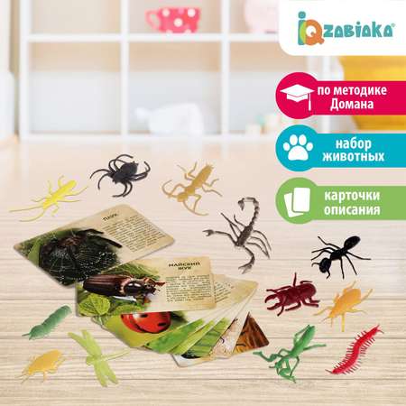 Набор животных IQ-ZABIAKA с обучающими карточками В мире насекомых 12 животных