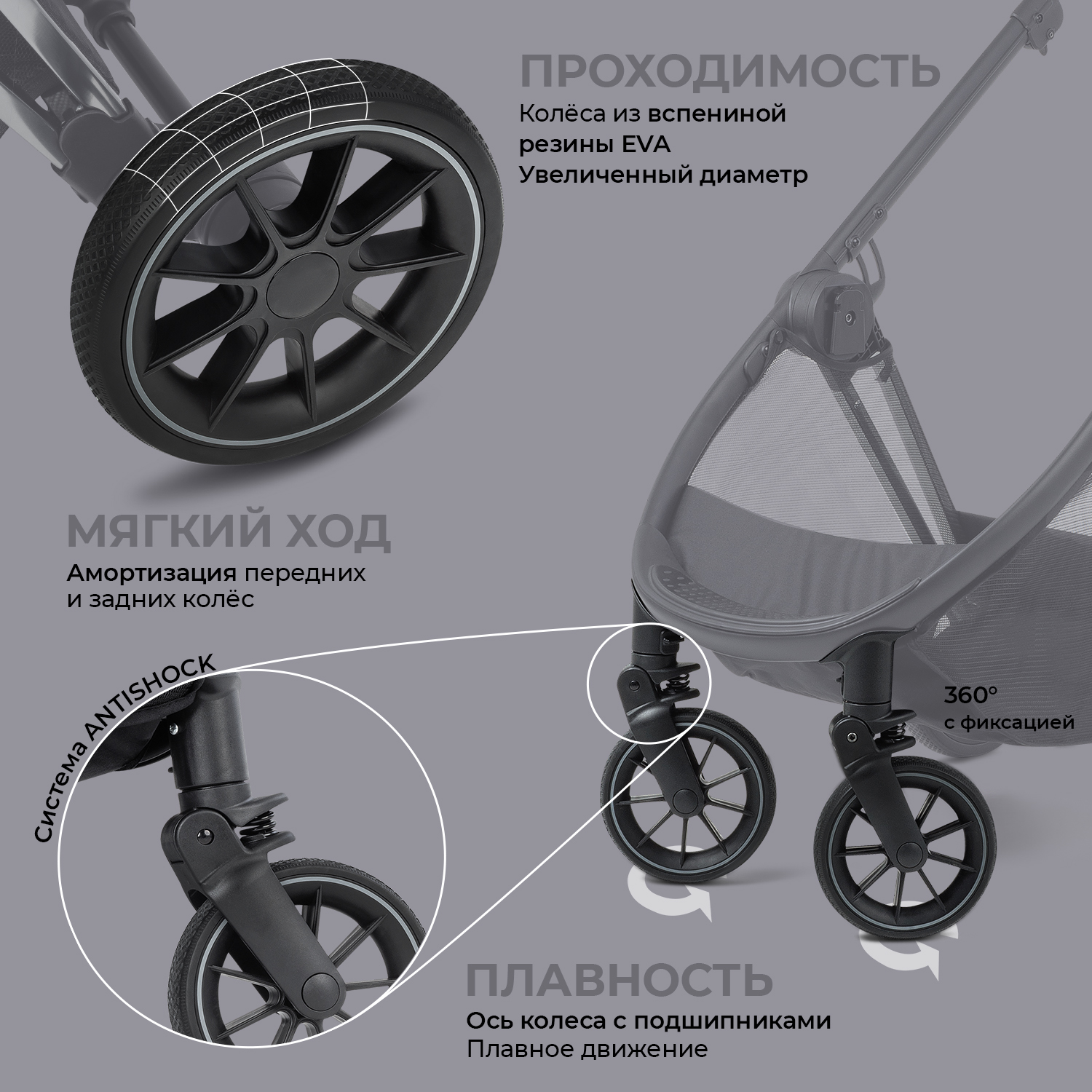 Детская прогулочная коляска Nuovita Vetta серый карибу - фото 7