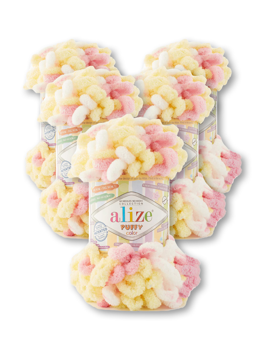 Пряжа для вязания Alize puffy color 100 г 9 м микрополиэстер плюшевая мягкая 6369 секционный 5 мотков - фото 3