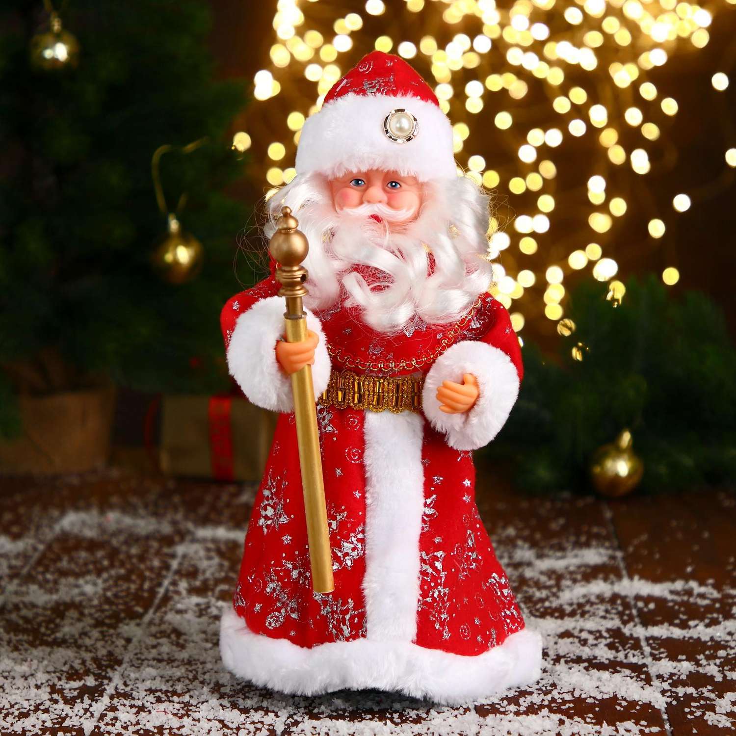 Дед мороз Зимнее волшебство «В красной шубе и шапке с жемчужинкой» 29 см двигается - фото 1