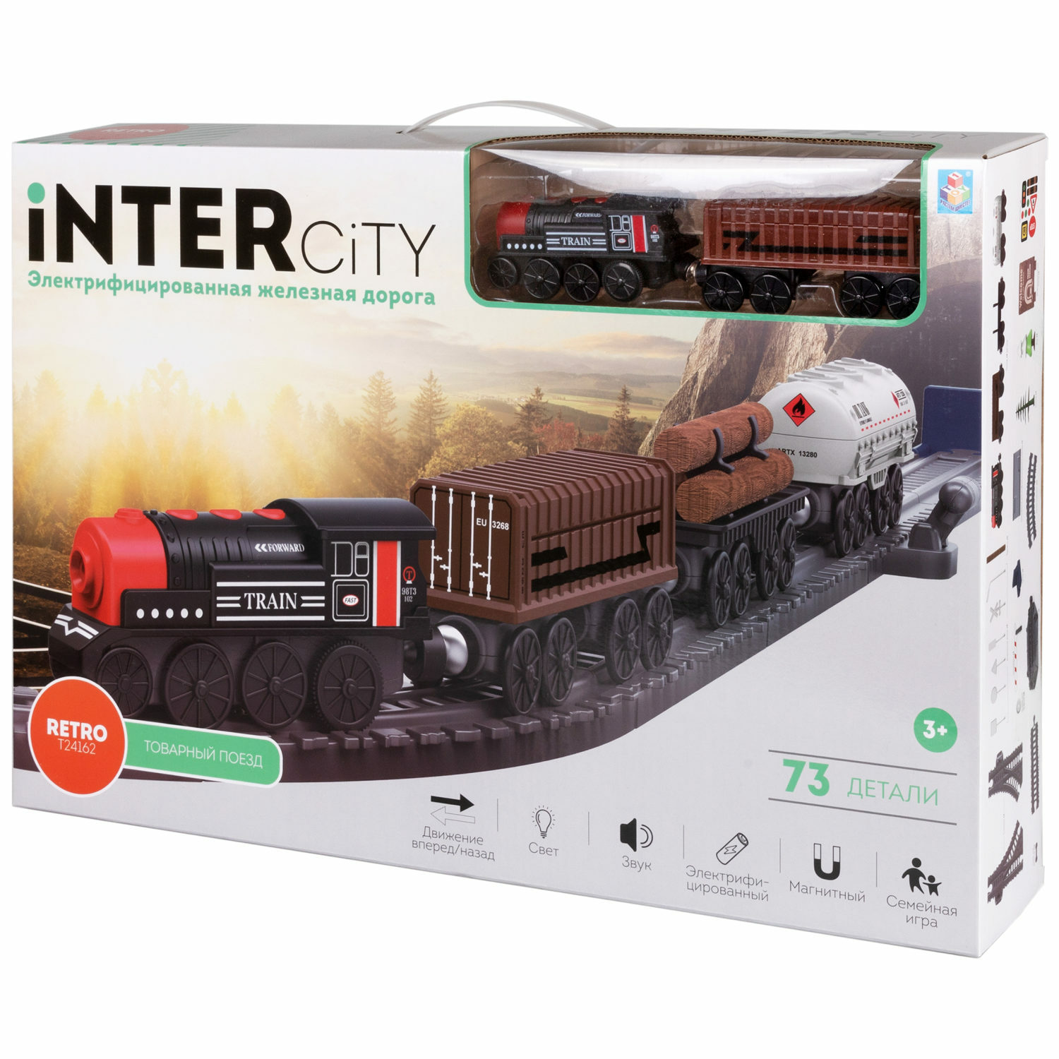 Игровой набор 1TOY InterCity Retro Железная дорога Товарный поезд 73 детали Т24162 - фото 21