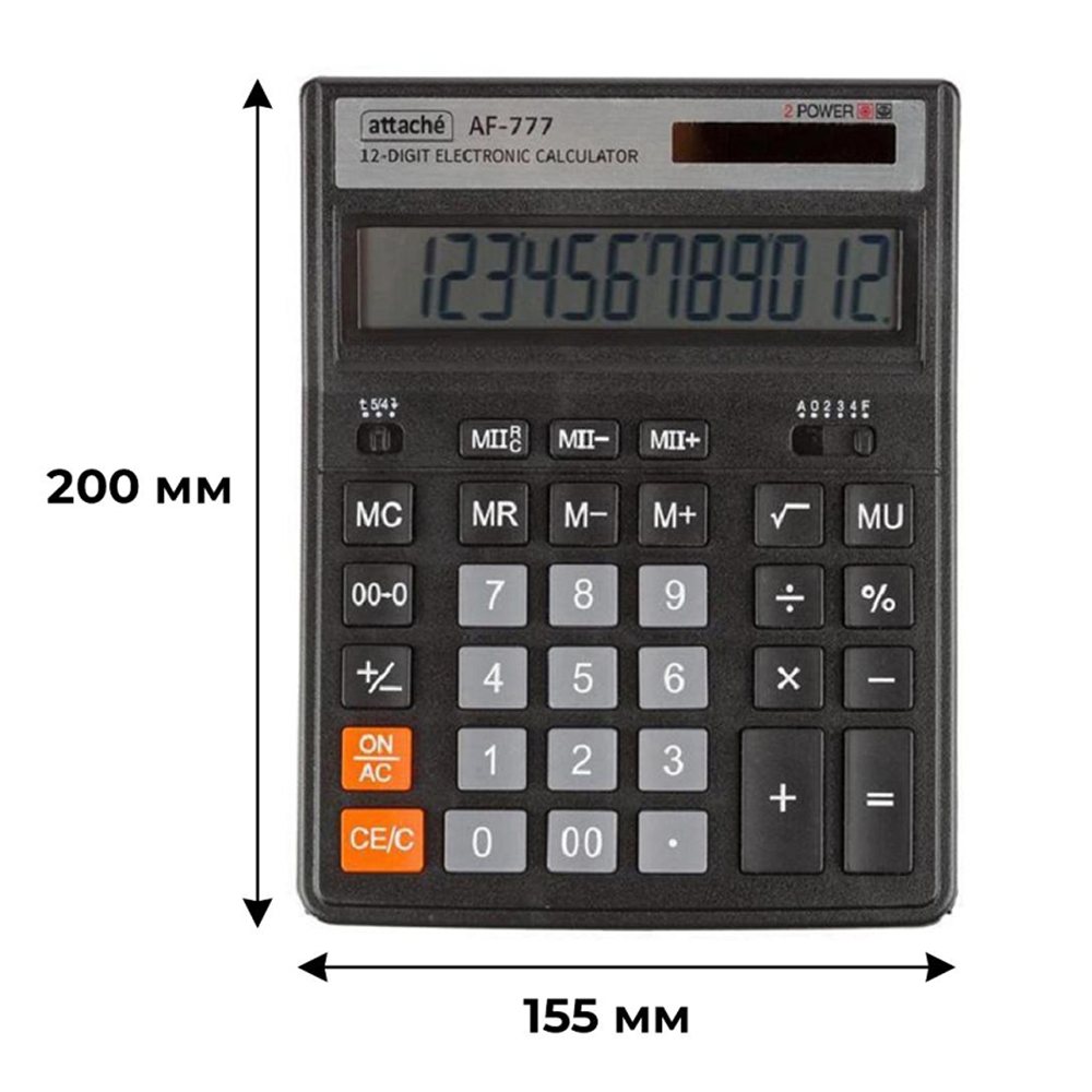 Калькулятор Attache настольный полноразмерный AF-777 12 разр. 200x155 мм черный - фото 3