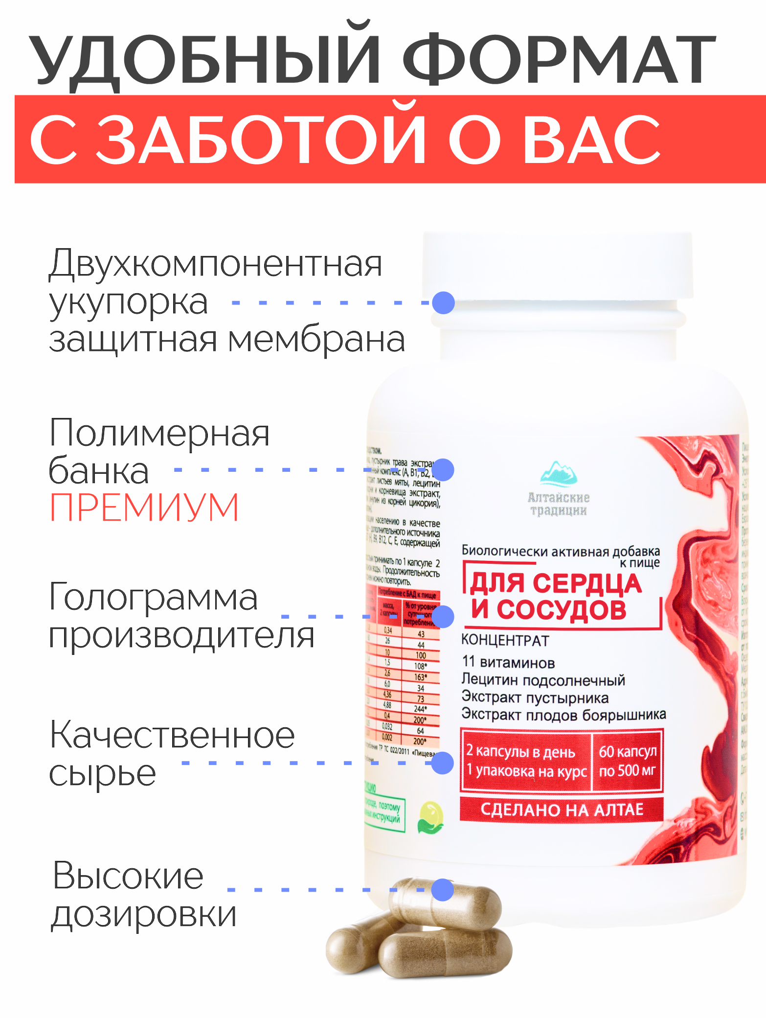 БАД к пище Алтайские традиции Концентрат Сердце и сосуды 60 капсул - фото 7