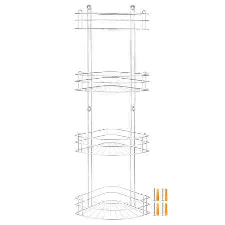 Полка для ванной угловая El Casa 4-х ярусная 28.6х18х85 см Серебристая радиальная глубокая