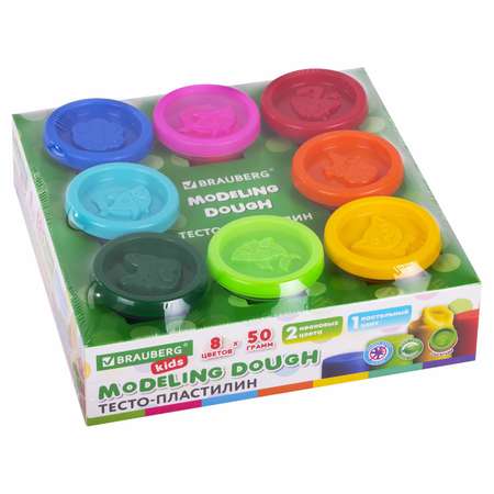 Пластилин Brauberg тесто для лепки набор 8 цветов с крышками-штампиками