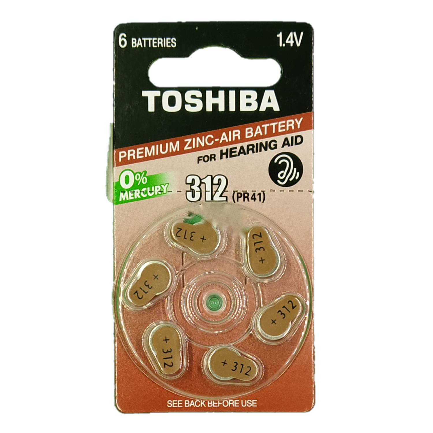 Батарейки Toshiba 312 PR41 воздушно-цинковые для слухового аппарата блистер 6шт 1.4V - фото 1