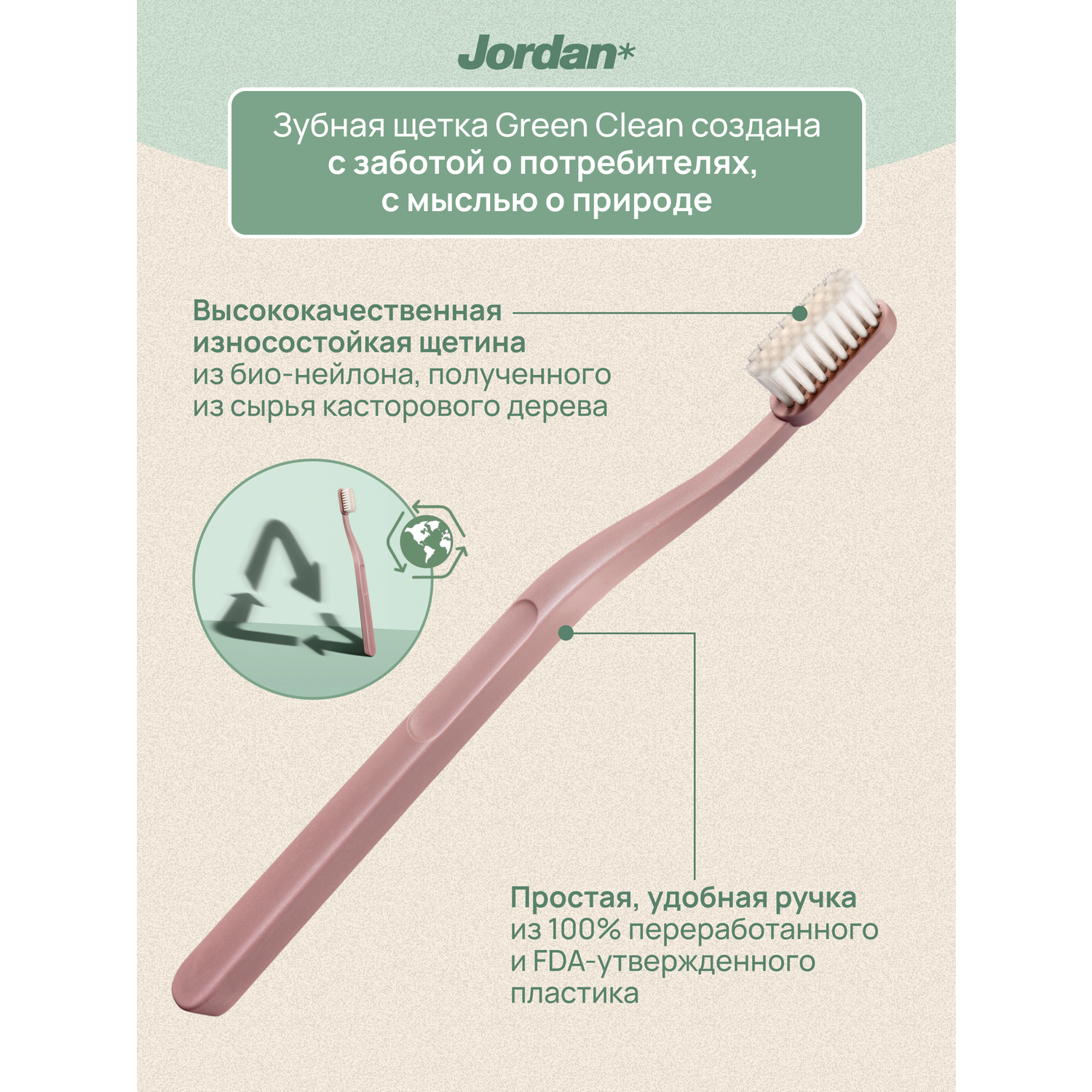Зубная щетка JORDAN Green Clean Soft мягкая розовый - фото 3
