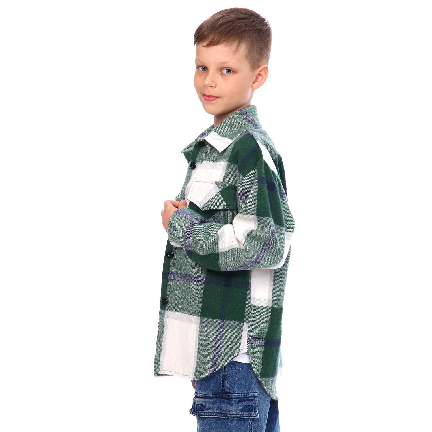 Рубашка Детская Одежда 4104Пэ/зеленый_молочный - фото 2