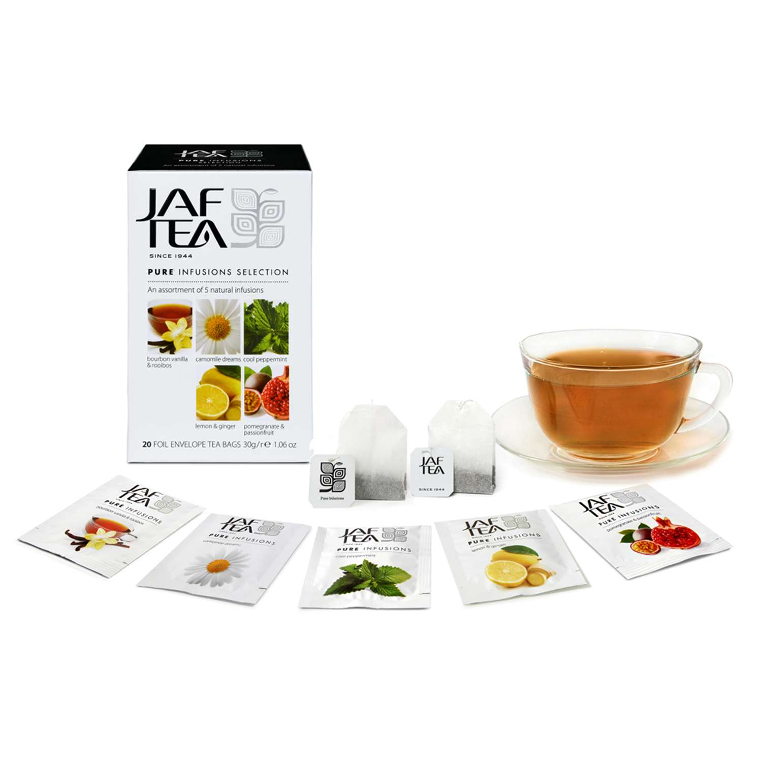 Чай без кофеина JAF TEA Pure Infusions Selections 20 пакетиков в конвертиках Ассорти 5 видов - фото 2
