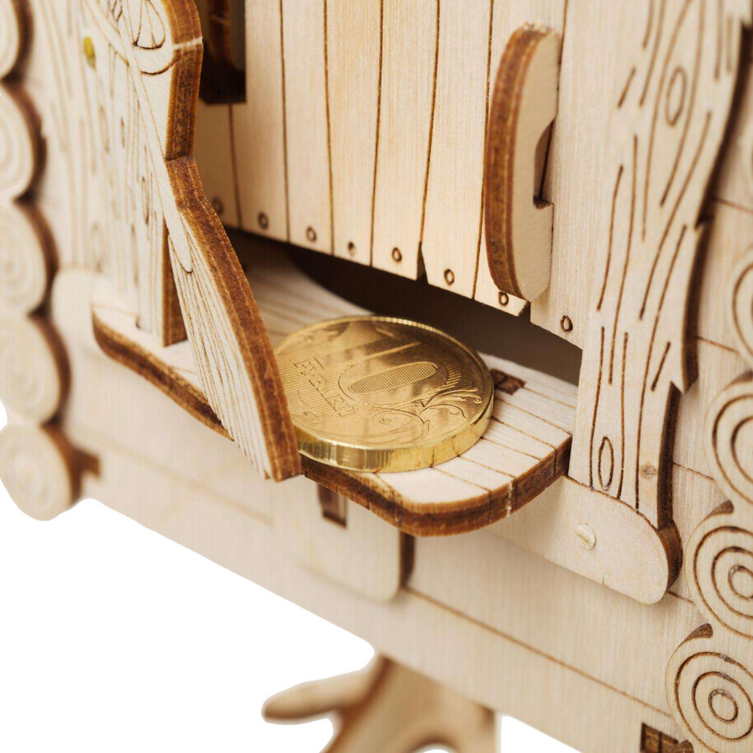 Сборная модель деревянная TADIWOOD Копилка Избушка механическая 19 см. 59 деталей - фото 4