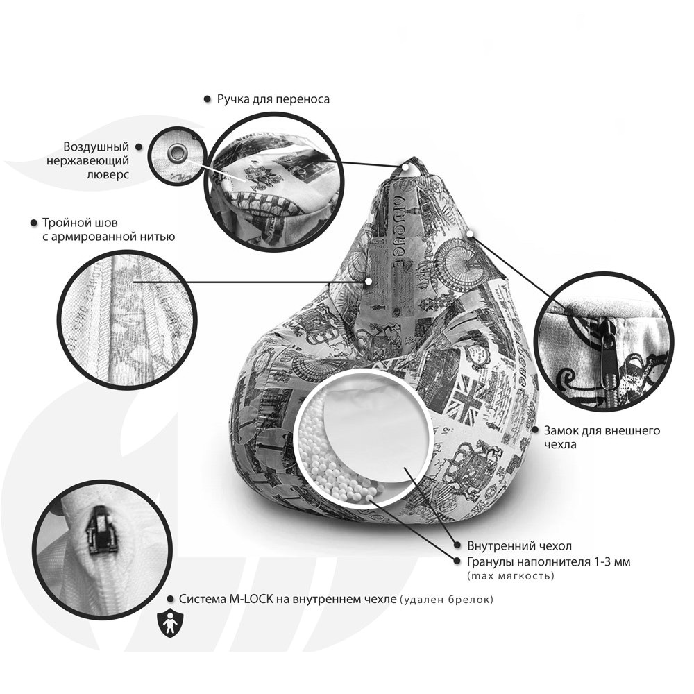 Кресло-мешок груша MyPuff размер XL компакт хлопок - фото 8