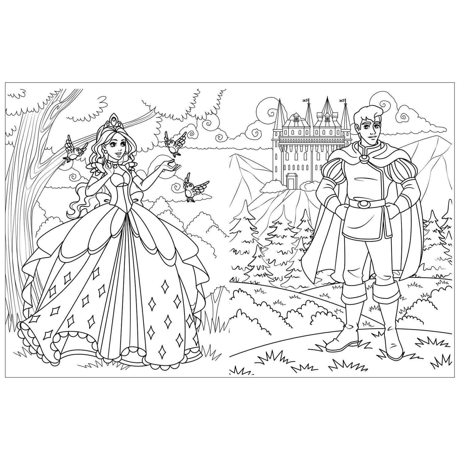 Princess | Simple coloring pages for children 4, 5, 6 years old: 22 coloring pages