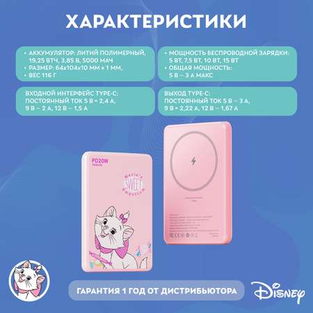 Внешний аккумулятор Disney беспроводной магнитный Коты-аристократы Мари 5000 мАч QS-D12