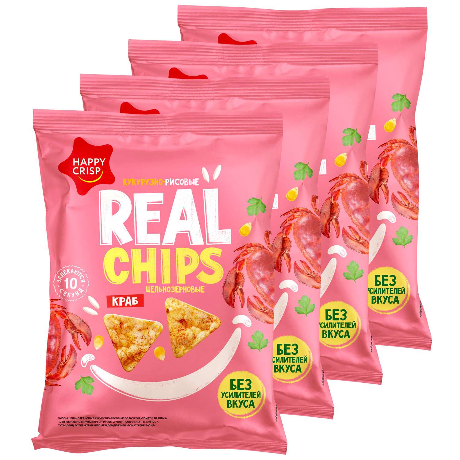 Чипсы цельнозерновые Happy Crisp кукурузно-рисовые Real Chips со вкусом краба 4 шт по 50 г - фото 1