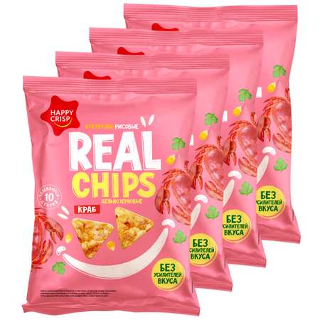 Чипсы цельнозерновые Happy Crisp кукурузно-рисовые Real Chips со вкусом краба 4 шт по 50 г