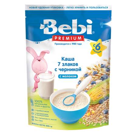Каша молочная Bebi Premium 7 злаков черника 200г с 6месяцев