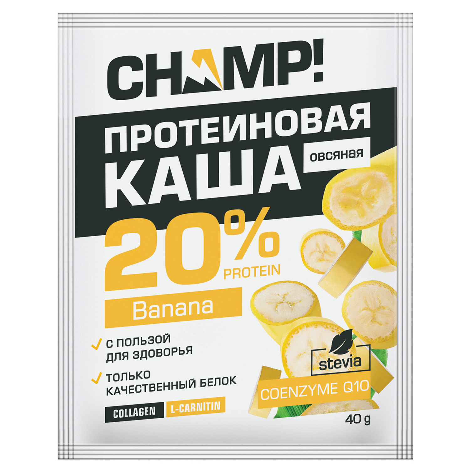 Каша Леовит Champ протеиновая овсяная банановая с коэнзимом Q10 40г - фото 1