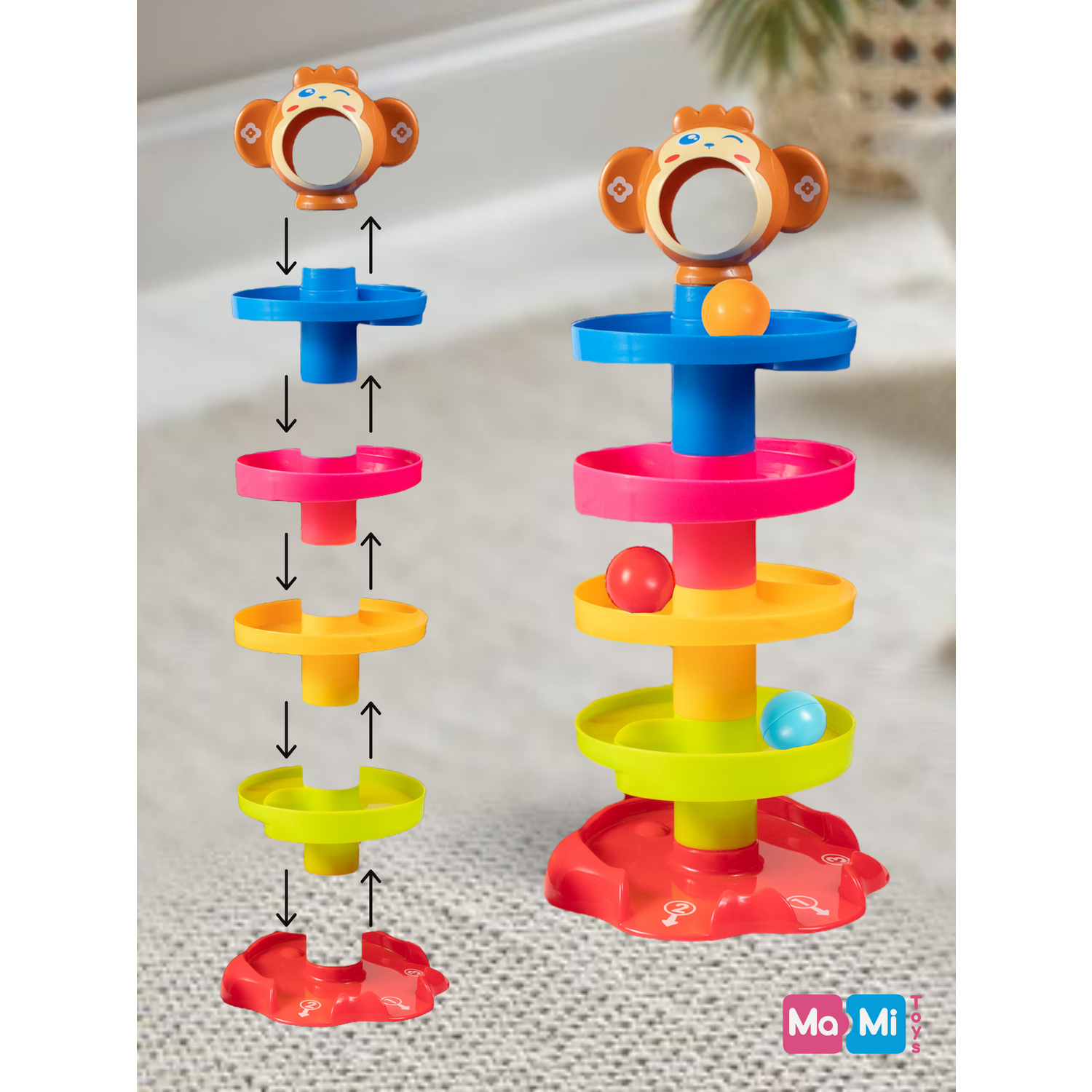 Пирамидка для малышей Ma-Mi Toys Горка с шариками серпантин Обезьянка - фото 3