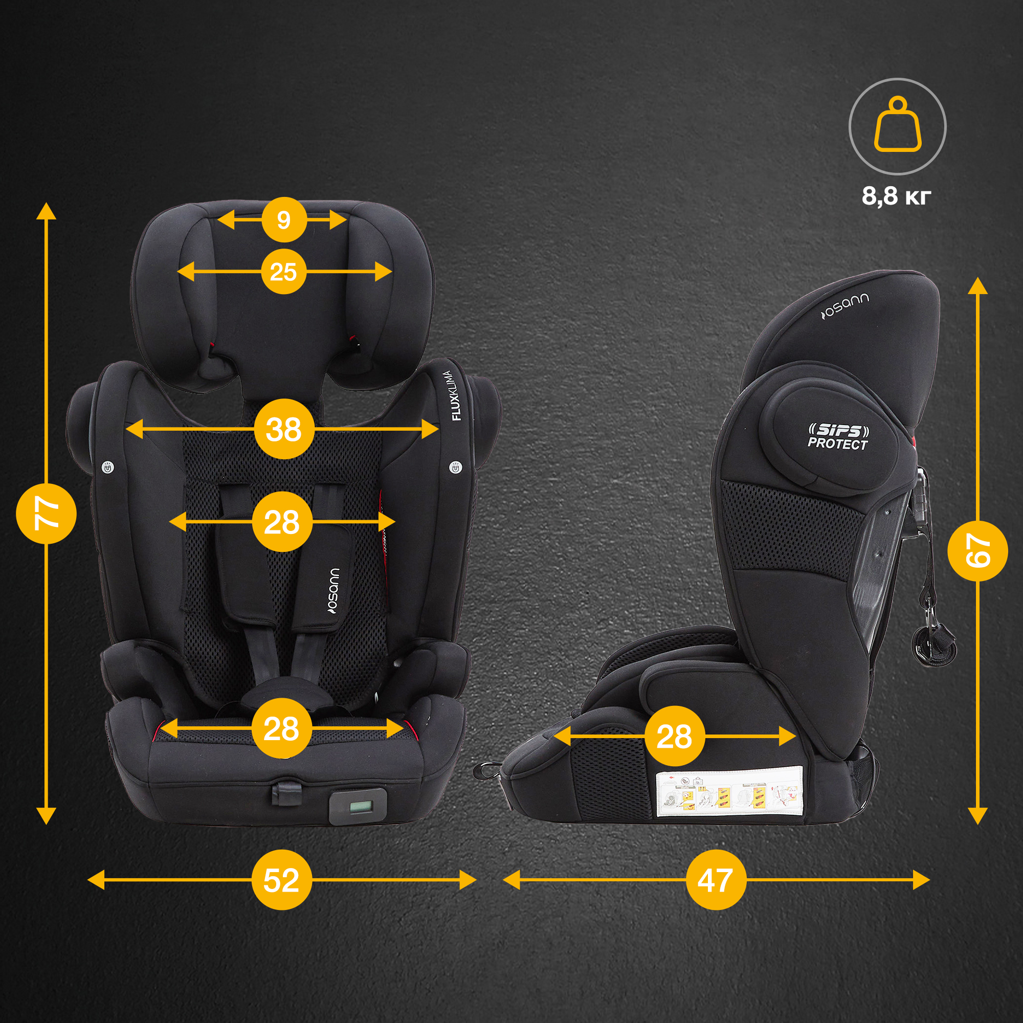 Автокресло детское Osann flux isofix Klima All Black климат-контроль - фото 12