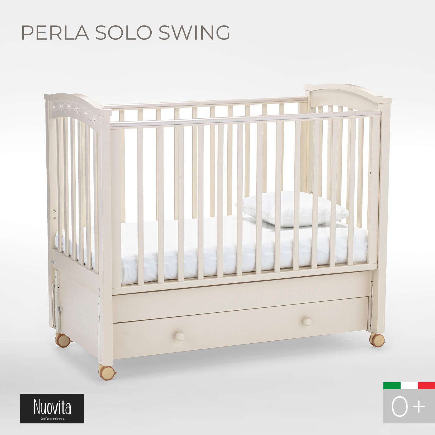 Детская кроватка Nuovita Perla Solo Swing прямоугольная, продольный маятник (слоновая кость) - фото 2
