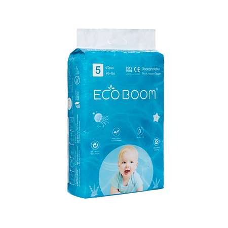 Эко подгузники детские ECO BOOM размер 5/XL для детей весом 12 кг. и более 62 шт