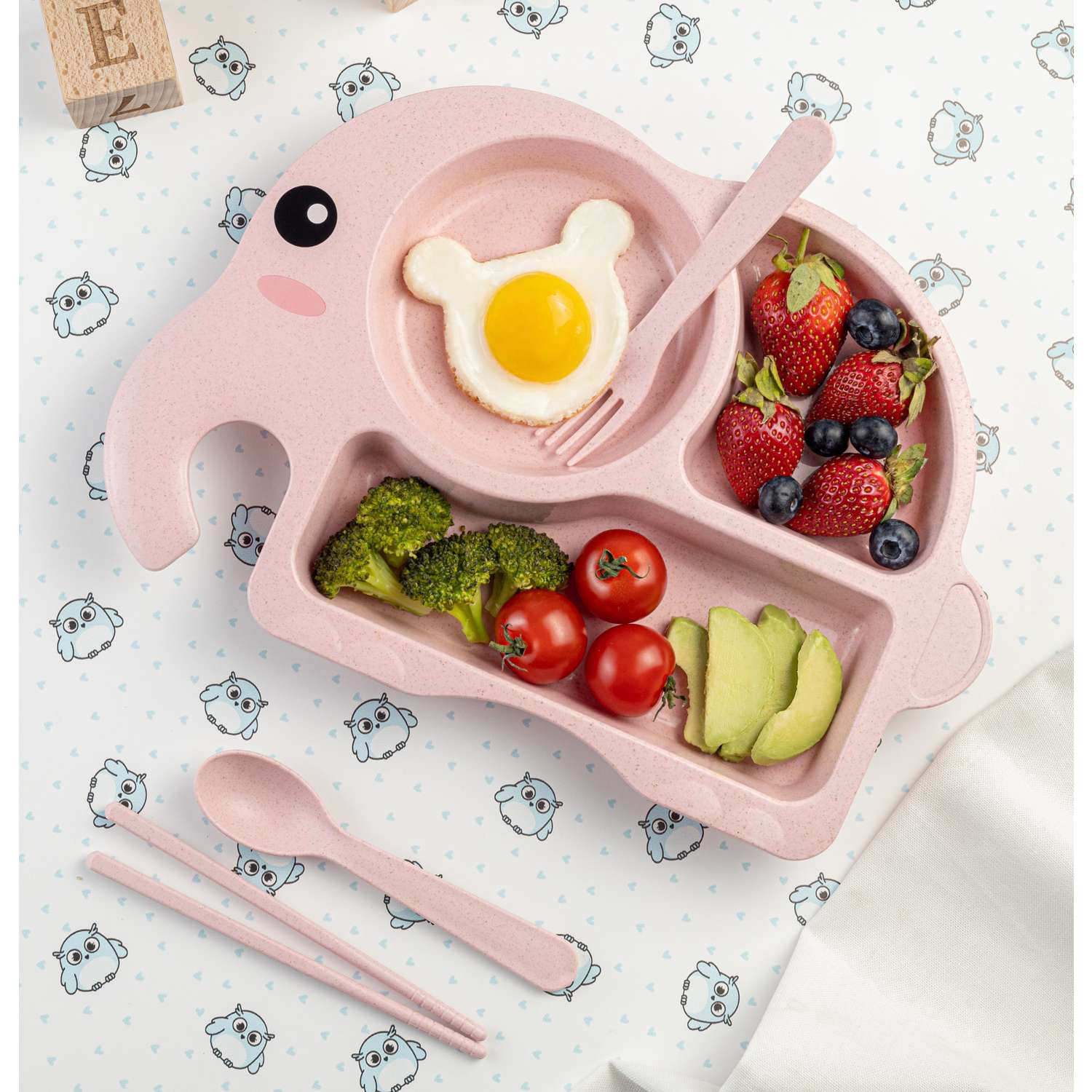 Набор детской посуды Добрый Филин Слоник розовый 4 предмета - фото 1