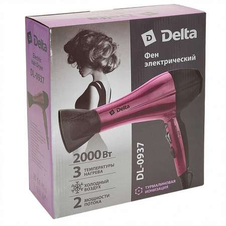 Фен для волос Delta DL-0937 Холодный воздух 2000 Вт турмалиновая ионизация черный с бордовым