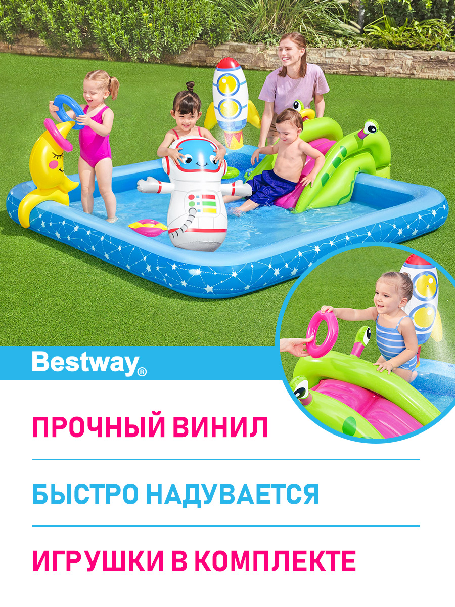 Надувной детский бассейн BESTWAY Маленький астронавт с навесом 228х206х84  см 1 кольцо игровые принадлежности купить по цене 5376 ₽ в  интернет-магазине Детский мир