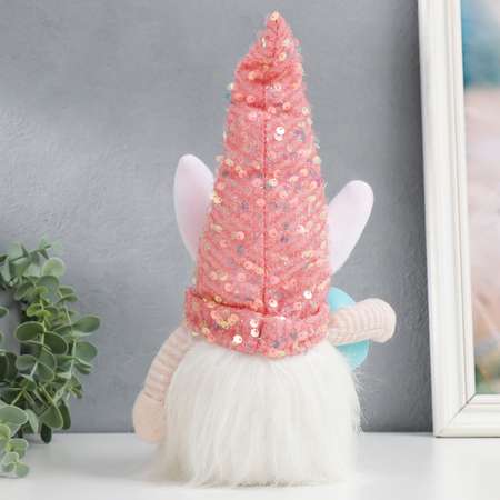 Кукла Sima-Land интерьерная свет «Гном в колпаке с зайчьими ушами пайетки» розовый 30х8х8 см