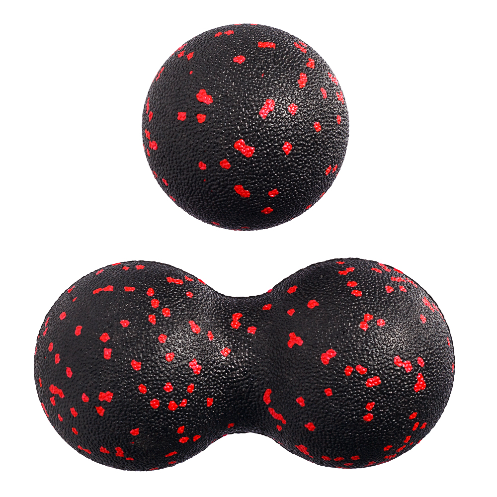 Набор массажных мячей МФР STRONG BODY классический и сдвоенный: 8 см и 8х16 см черно-красный - фото 4