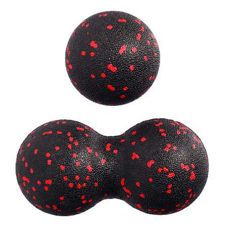 Набор массажных мячей МФР STRONG BODY классический и сдвоенный: 8 см и 8х16 см черно-красный