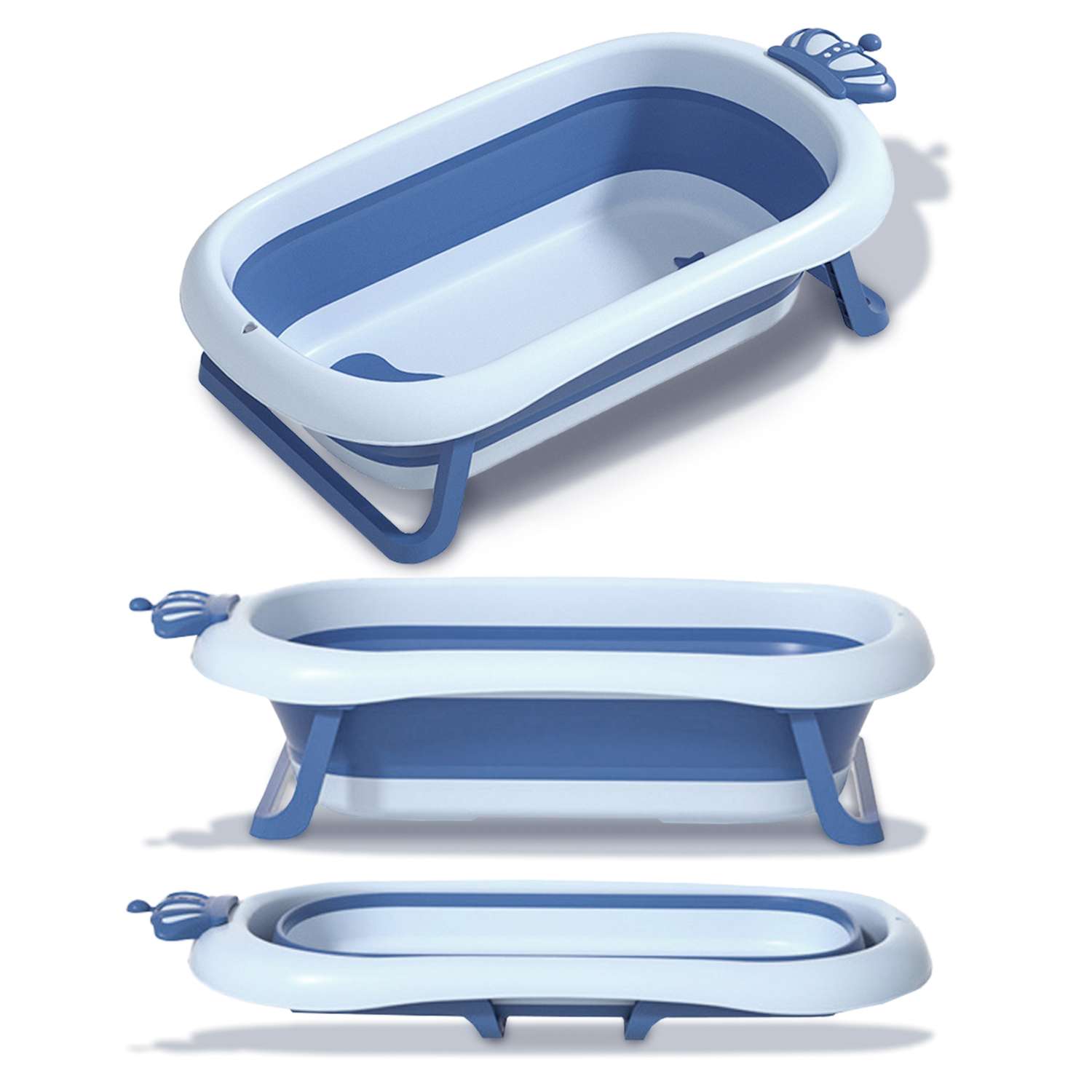 Ванночка складная детская WiMI с матрасиком и термопробкой голубая - фото 3