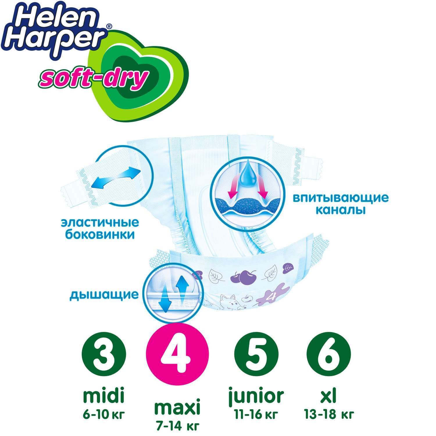 Подгузники детские Helen Harper Soft and Dry размер 4/Maxi 7-14 кг 50 шт. - фото 5