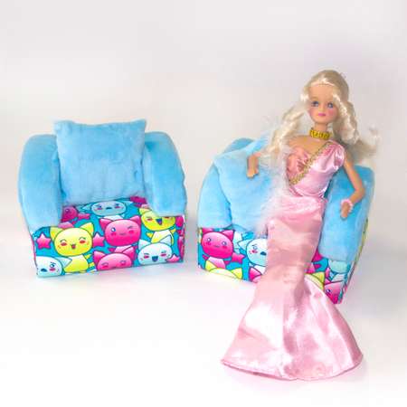 Набор мебели для кукол Belon familia Принт хор котят бирюзовый 2 кресла с подушками