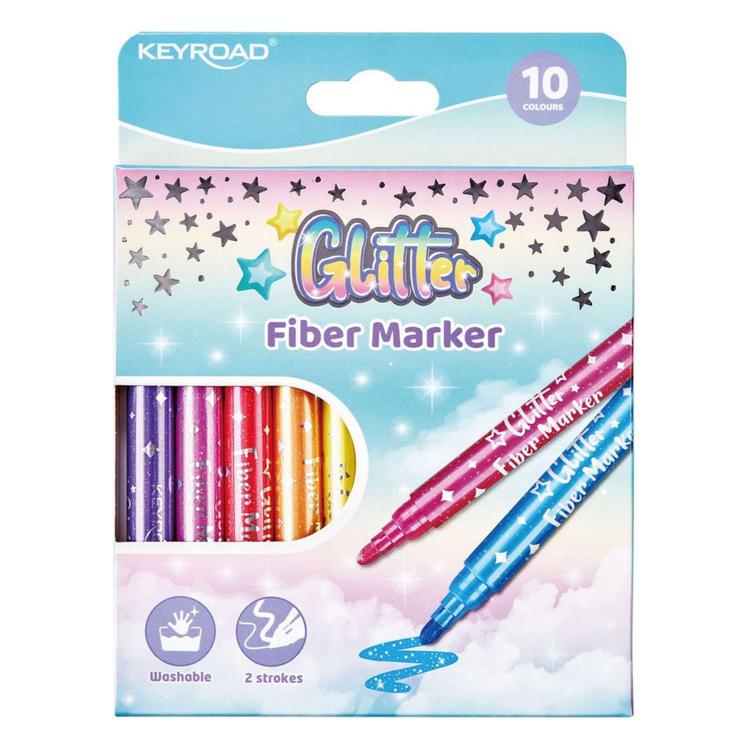 Фломастеры KEYROAD Glitter 10 цветов картонный футляр - фото 1