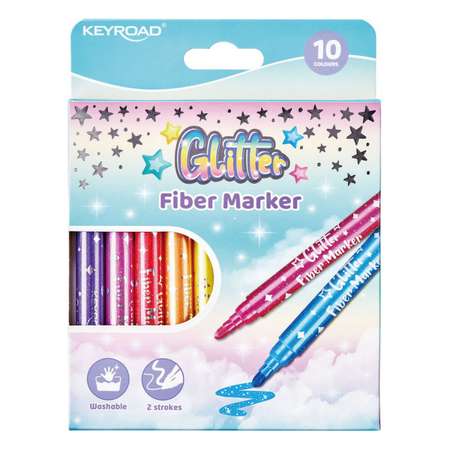 Фломастеры KEYROAD Glitter 10 цветов картонный футляр