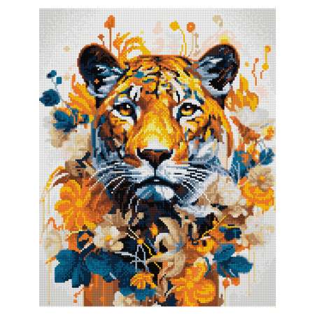 Алмазная мозаика Art on Canvas холст на подрамнике 40х50 см Тигр в цветах