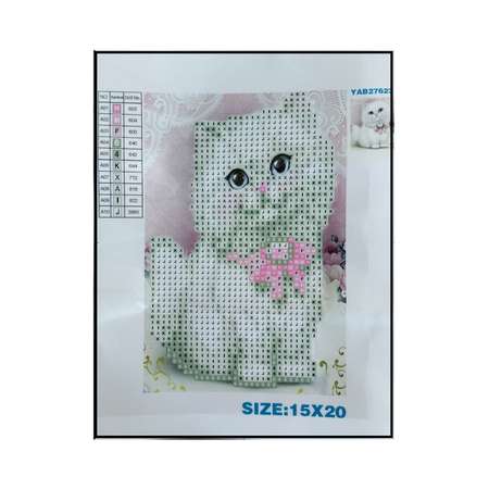 Алмазная мозаика Seichi Пушистый белый кот 15х20 см