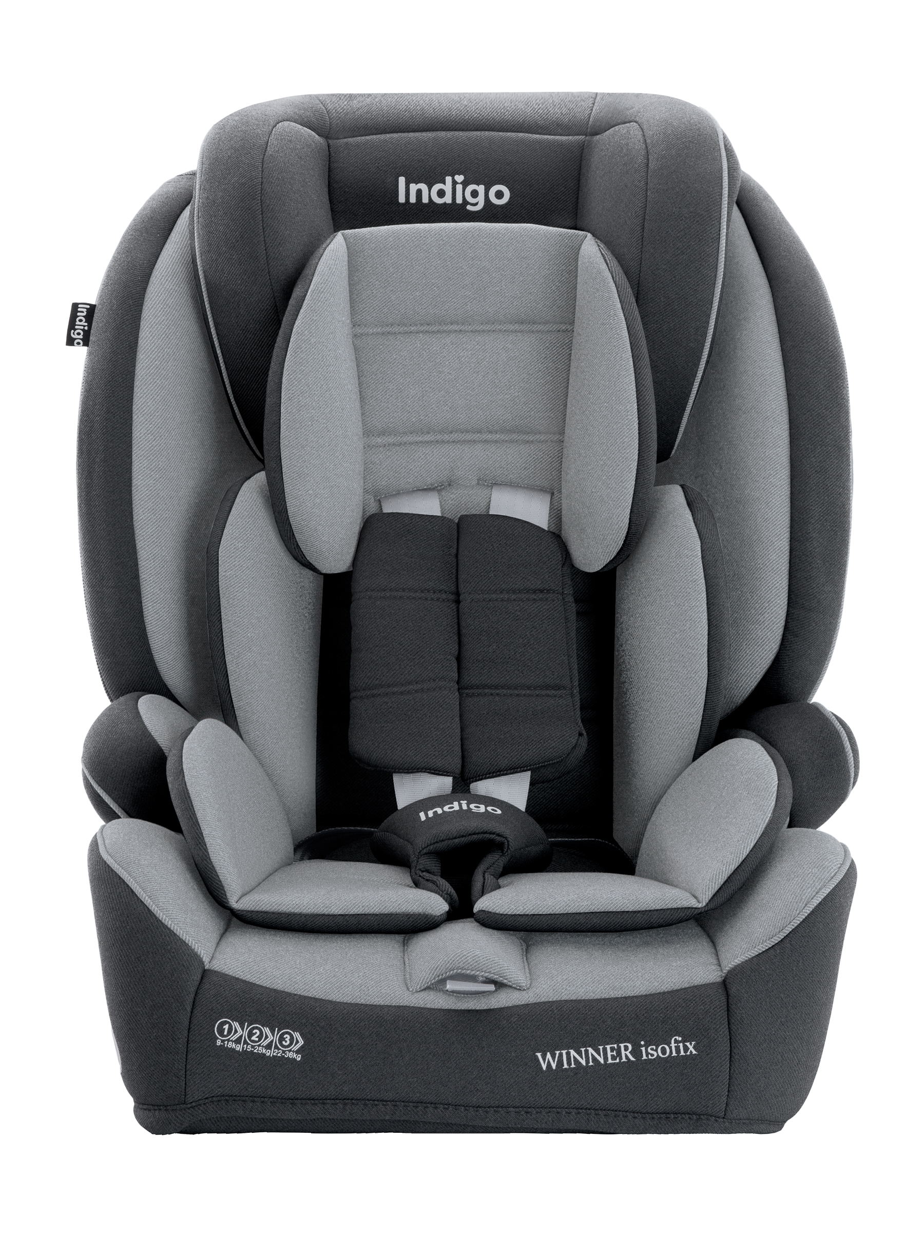 Автокресло бустер детское Indigo Winner isofix 9-36 кг группа 1/2/3 темно-серый светло-серый - фото 9