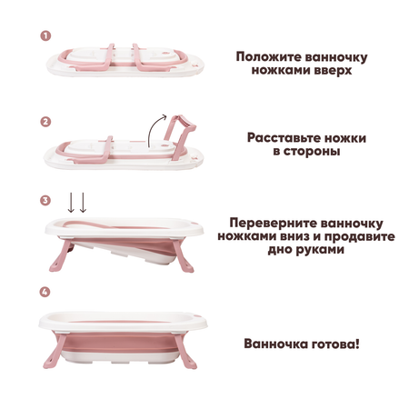 Детская складная ванночка Solmax с держателем душа розовый