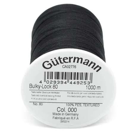 Нитки Guttermann оверлочные текстурированные полиэстер Bulky-Lock 80/1000 м 1 шт 730808 000 черный