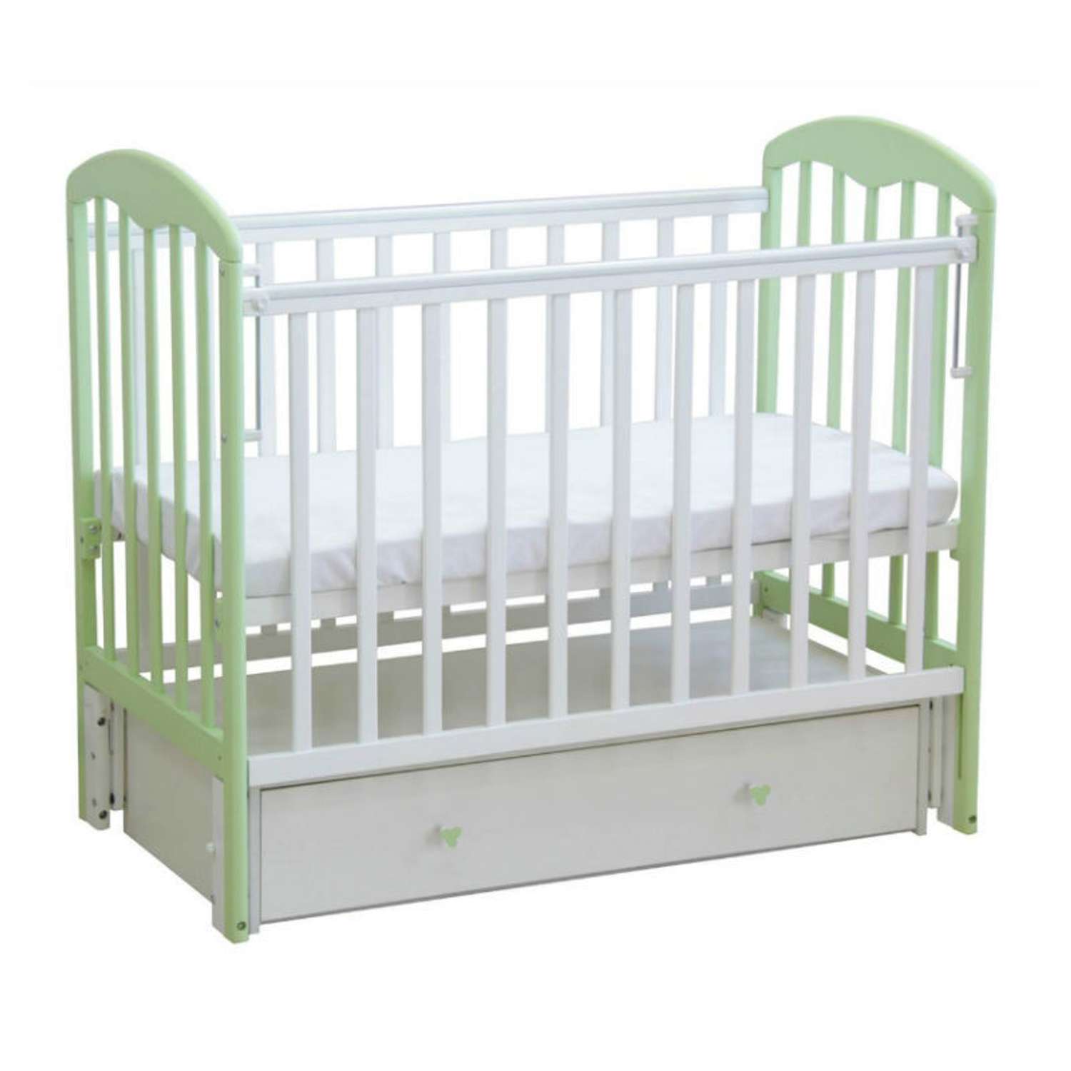 Детская кроватка Фея прямоугольная, универсальный маятник (зеленый, белый) - фото 1