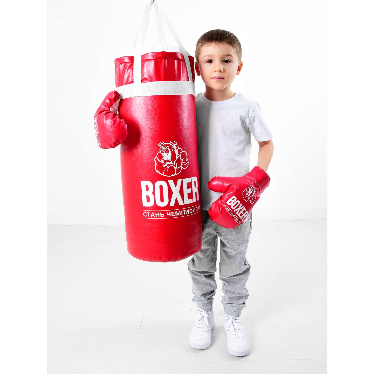 Боксерская груша и перчатки Мега Тойс набор для бокса 60 см для детей красный - фото 7